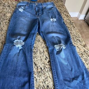Blue distressed wide leg pants